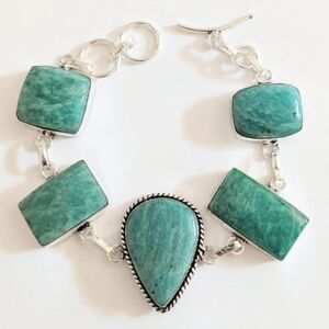 Amazonite Gemstone 925 Sterling Silver Handmade Link Bracelet